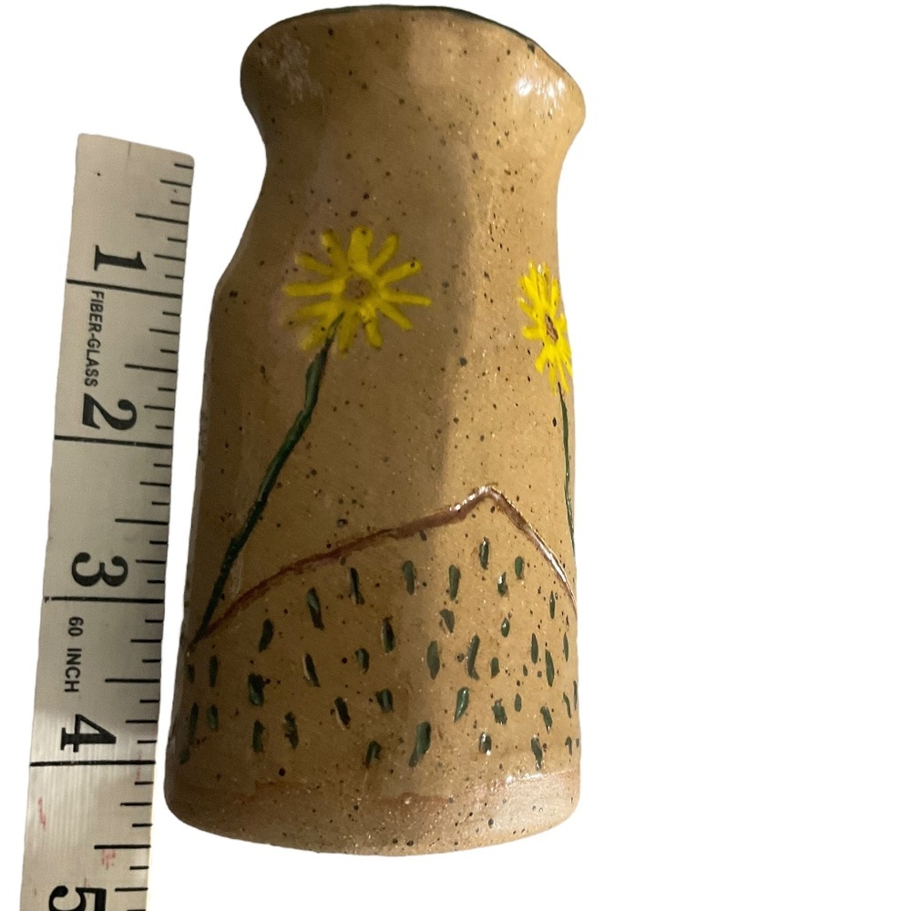 Handmade Studio Pottery Vase with Yellow Flowers Local Artist Stoneware 4 3/16” - Picture 10 of 13